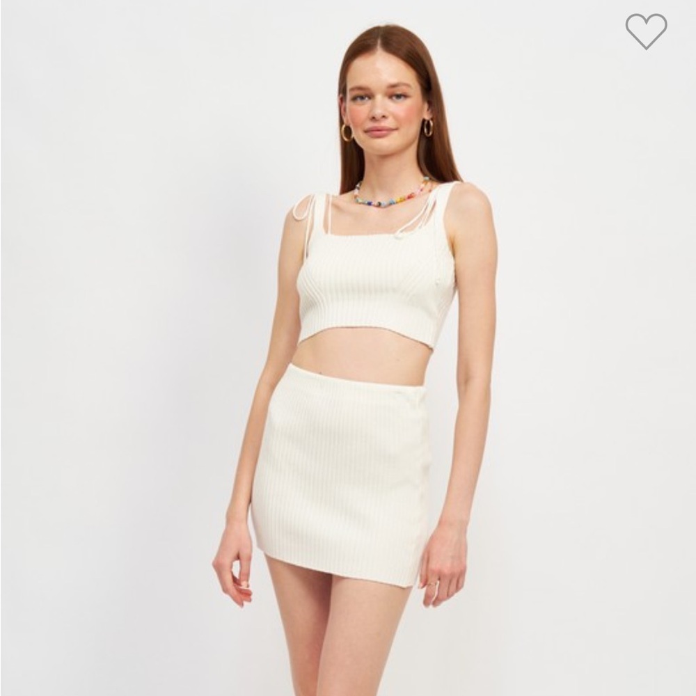 Skirt Set: Off-White Ribbed Knit 2-Piece Set / NWT